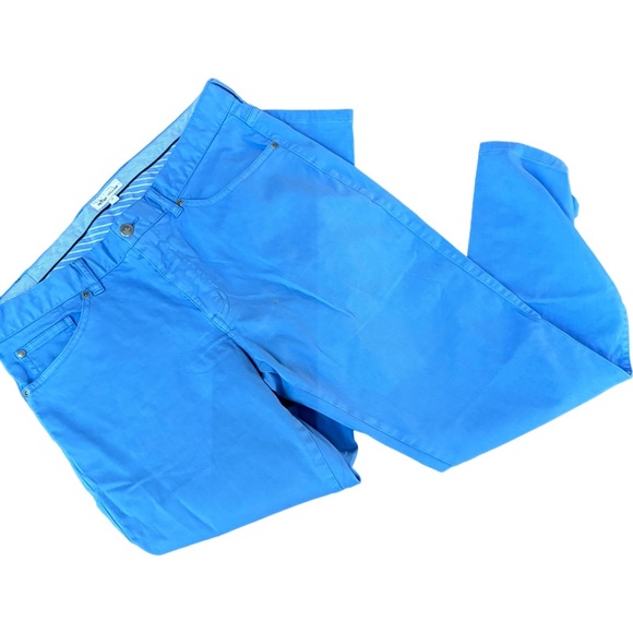 Peter Millar Crown Ultimate Sateen Stretch 5 Pocket Pants Trousers Blue Sz 35”